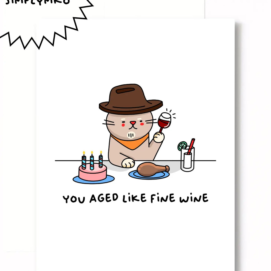 Fine Wine Cat Greeting Card